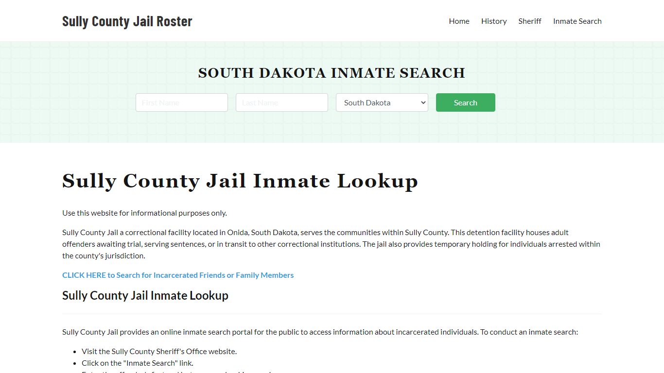 Sully County Jail Roster Lookup, SD, Inmate Search