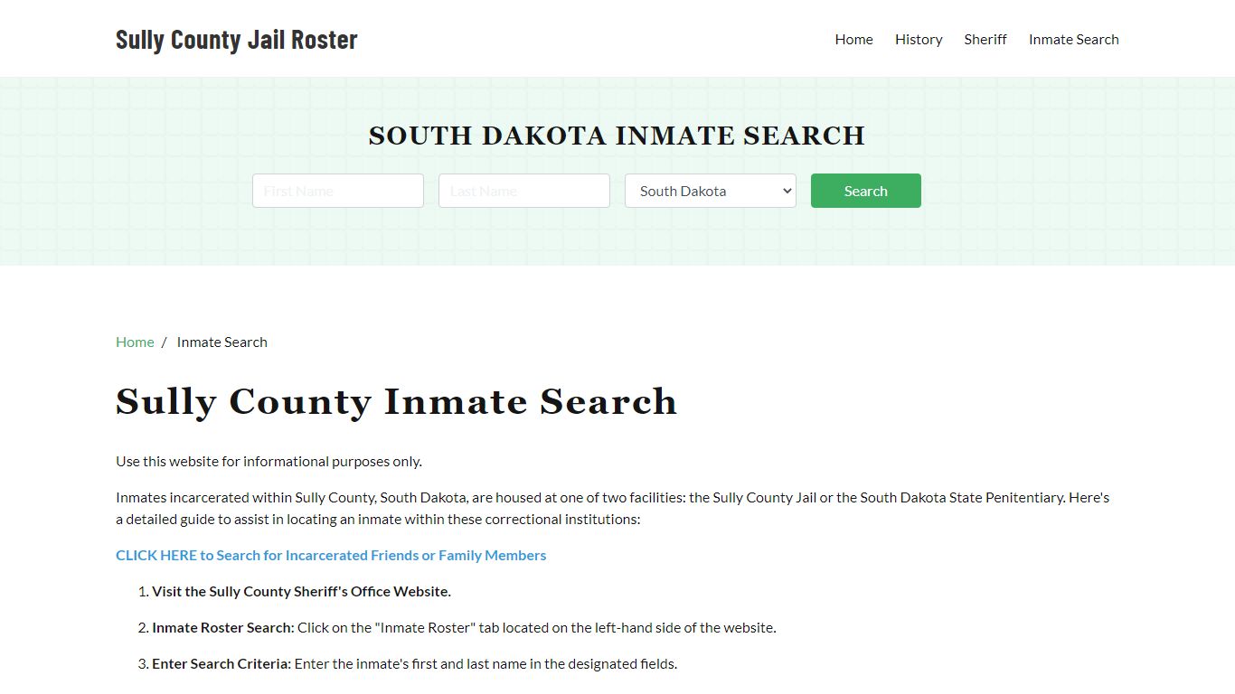 Sully County, SD Detainee Lookup